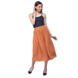Gypsie Blu Women's Sz Large Solid Rayon Gauze Pattern Skirt Orange Elastic Waist